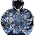 Men's blue loose fit hooded zip coat casual jacket for autumn wear