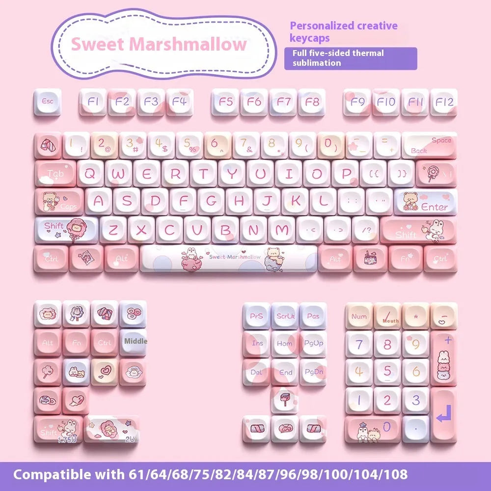 Sweet Cotton Candy coloured mechanical keyboard keycap set in a box, showing 112 or 120 key options.