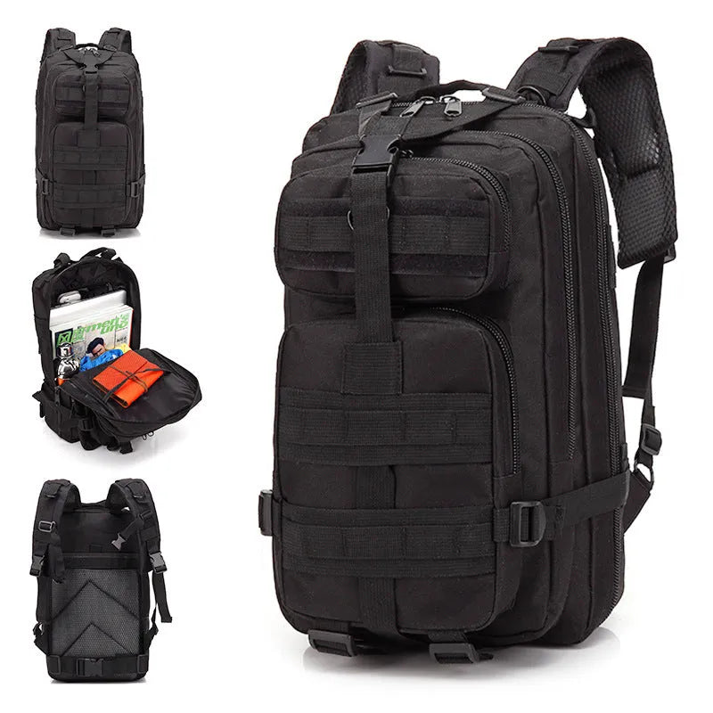 Large khaki hiking backpack with air pillow belt system showing main compartment and straps