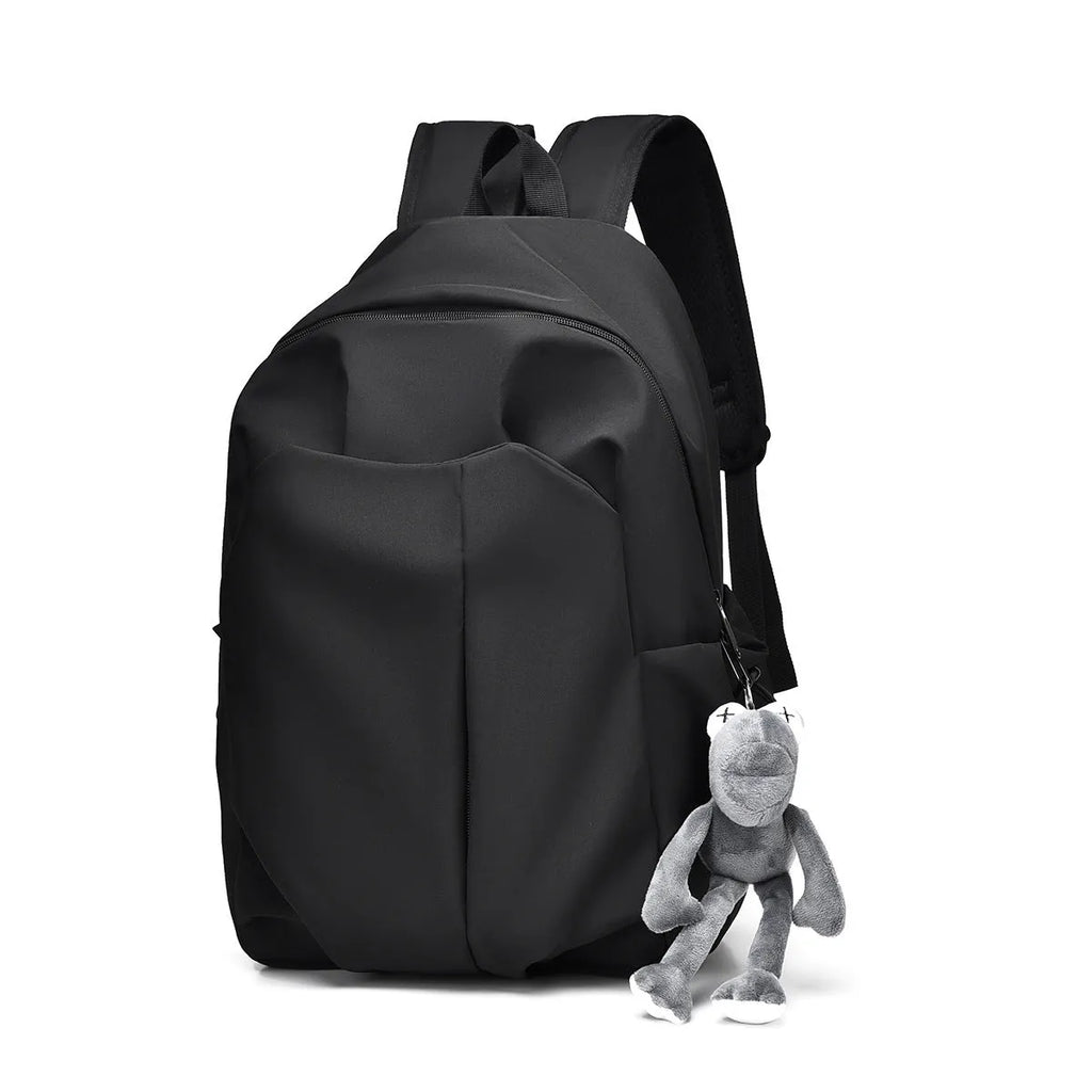 Casual large capacity backpack Oxford cloth 20-35L in black with curved shoulder strap and sewing line detail