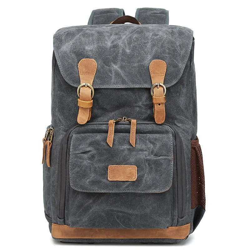 Canvas DSLR camera backpack in khaki colour with backpack straps and protective features