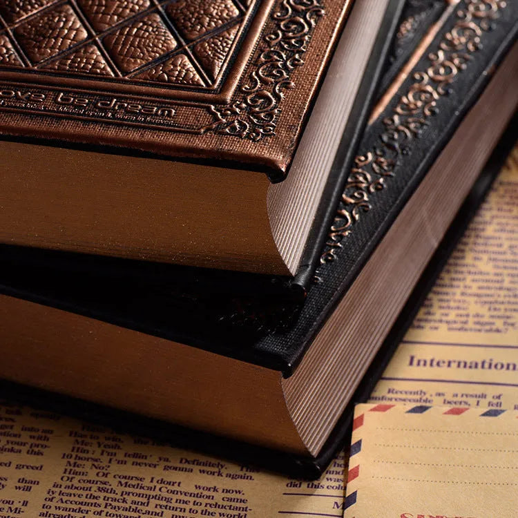Embossed faux leather A5 notebook with three-dimensional texture in bronze or black gold colour