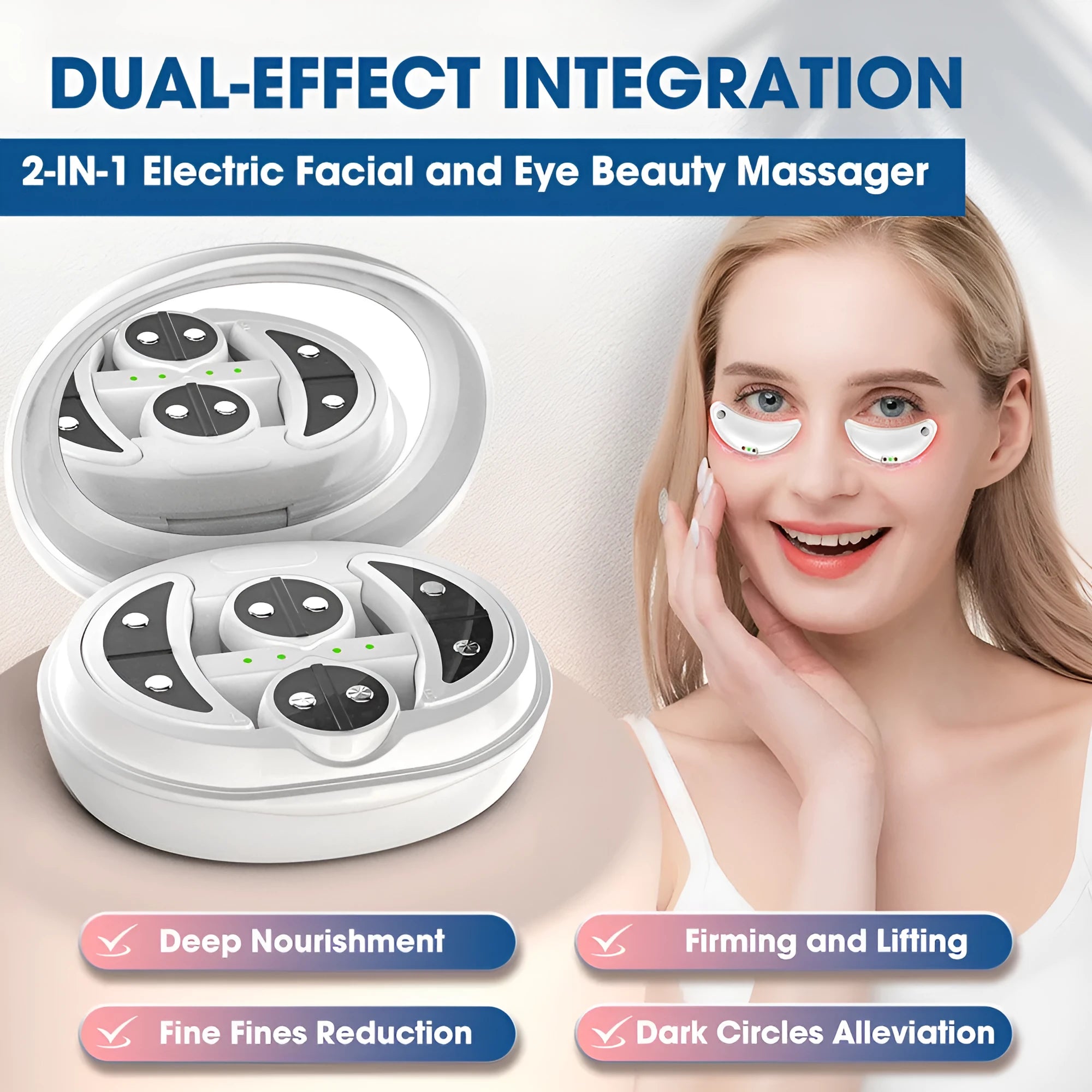 White wireless red light EMS eye and facial beauty massager device
