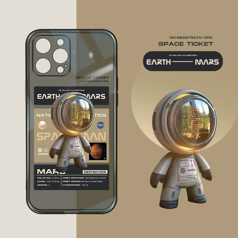 Black TPU anti-drop soft case for iPhone, showing front and back views with Mars Ticket graphic design.