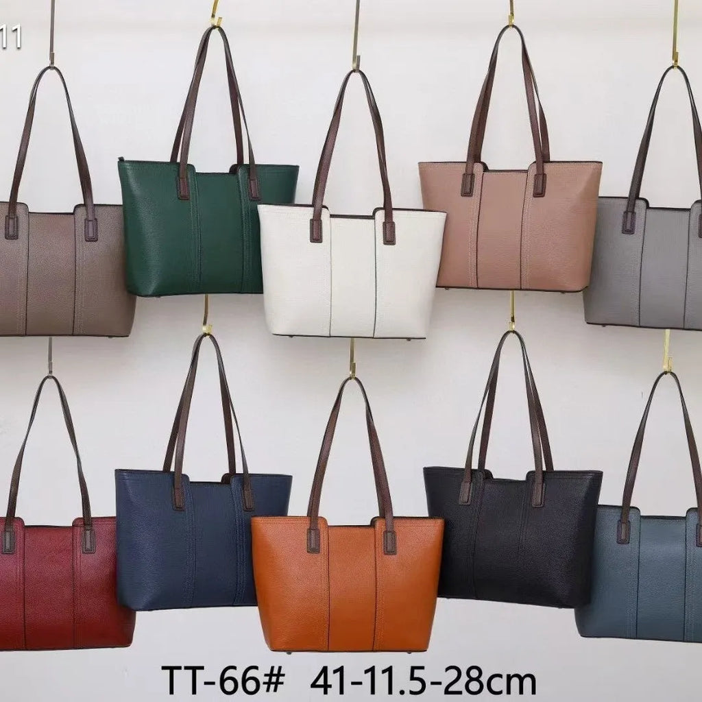 Women's genuine leather shoulder bag in box-type shape, shown in a choice of colours including khaki and black.