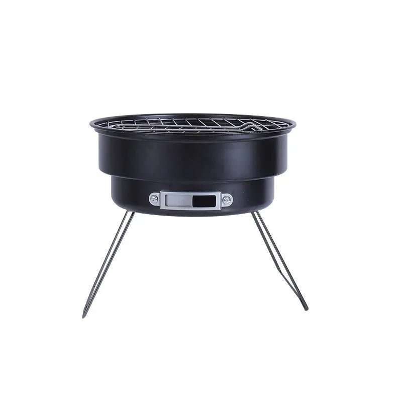 Small round folding ice stove with grill mesh, furnace leg, barbecue grill and carbon clip components for 1-2 person outdoor cooking