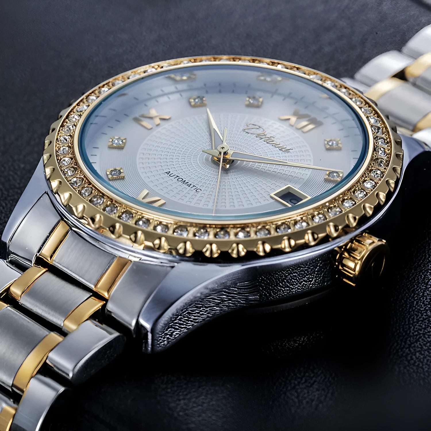 Fashionmonger automatic mechanical watch with gold case and black dial showing business style design