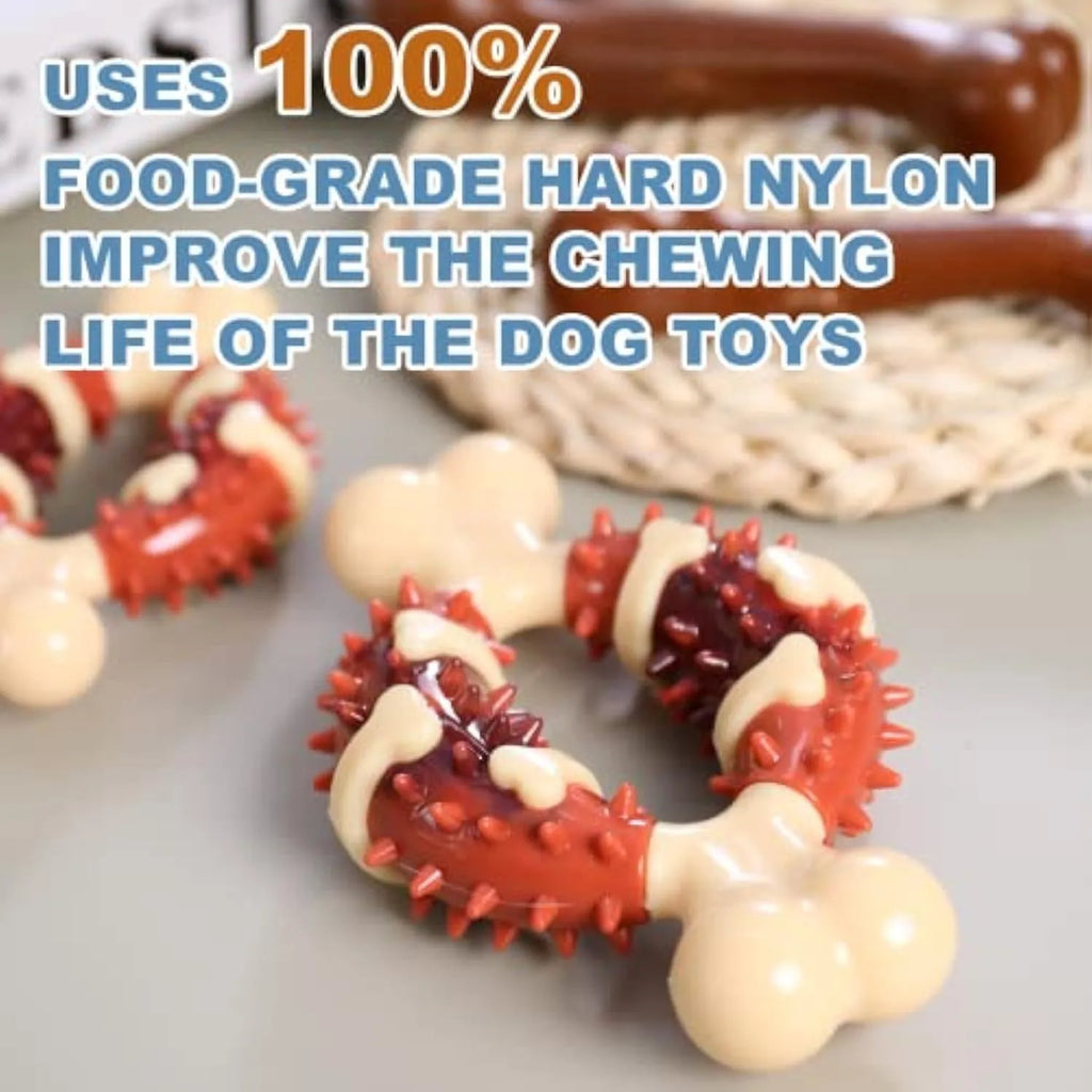 Natural rubber bone-shaped dog molar toy for teeth grinding in two size options