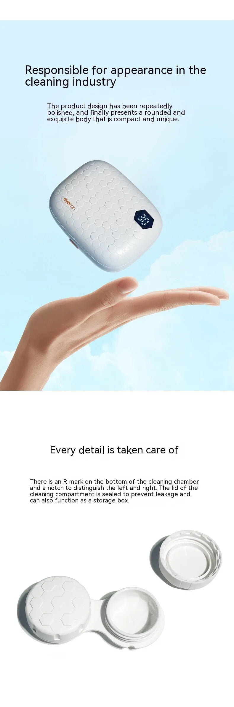 Automatic ultrasonic cleaning machine for invisible glasses in Pearl White measuring 85x65x30mm