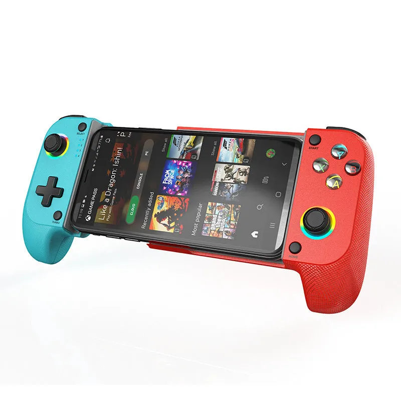 Bluetooth mobile gaming controller for Android and iOS stretching games in plastic construction