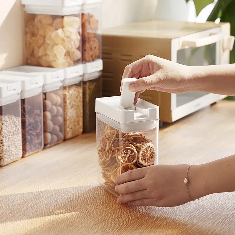 White Japanese-style transparent plastic storage tank for whole grains showing 400ml capacity