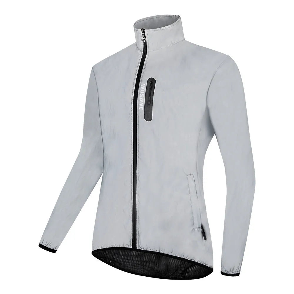 Silver long sleeved waterproof windproof polyester coat for men and women.