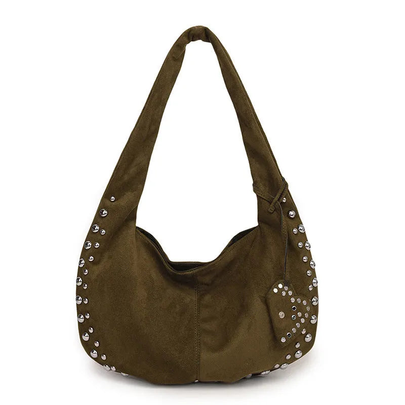 Soft plush underarm tote handbag in retro style showing black colour variant