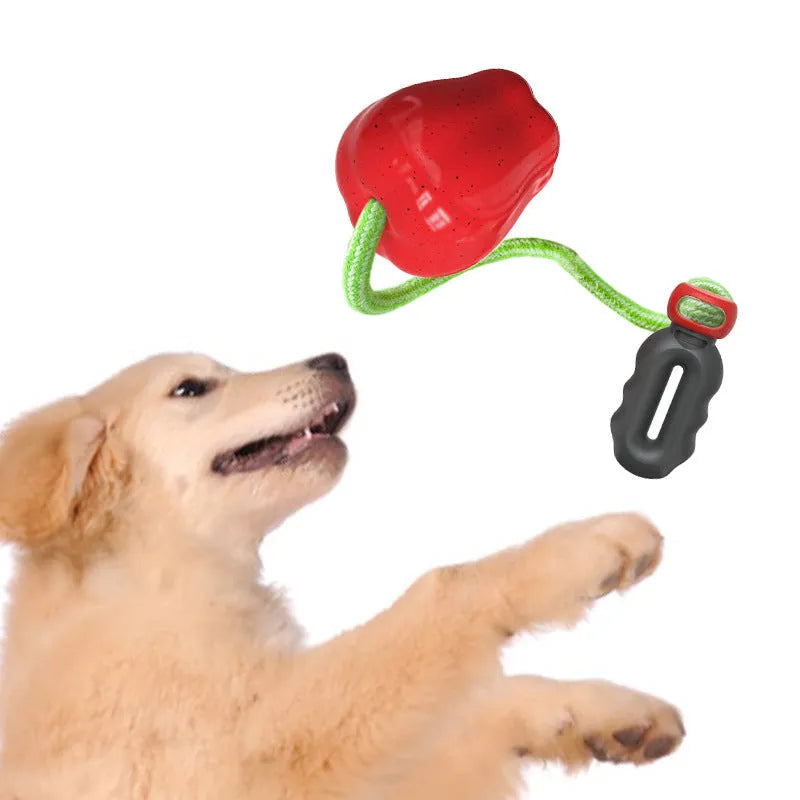 Green and red plastic apple-shaped dog dropping ball toy for molar exercise
