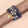 Blue patterned network stone bead multi layer bracelet with alloy construction in fresh sweet style