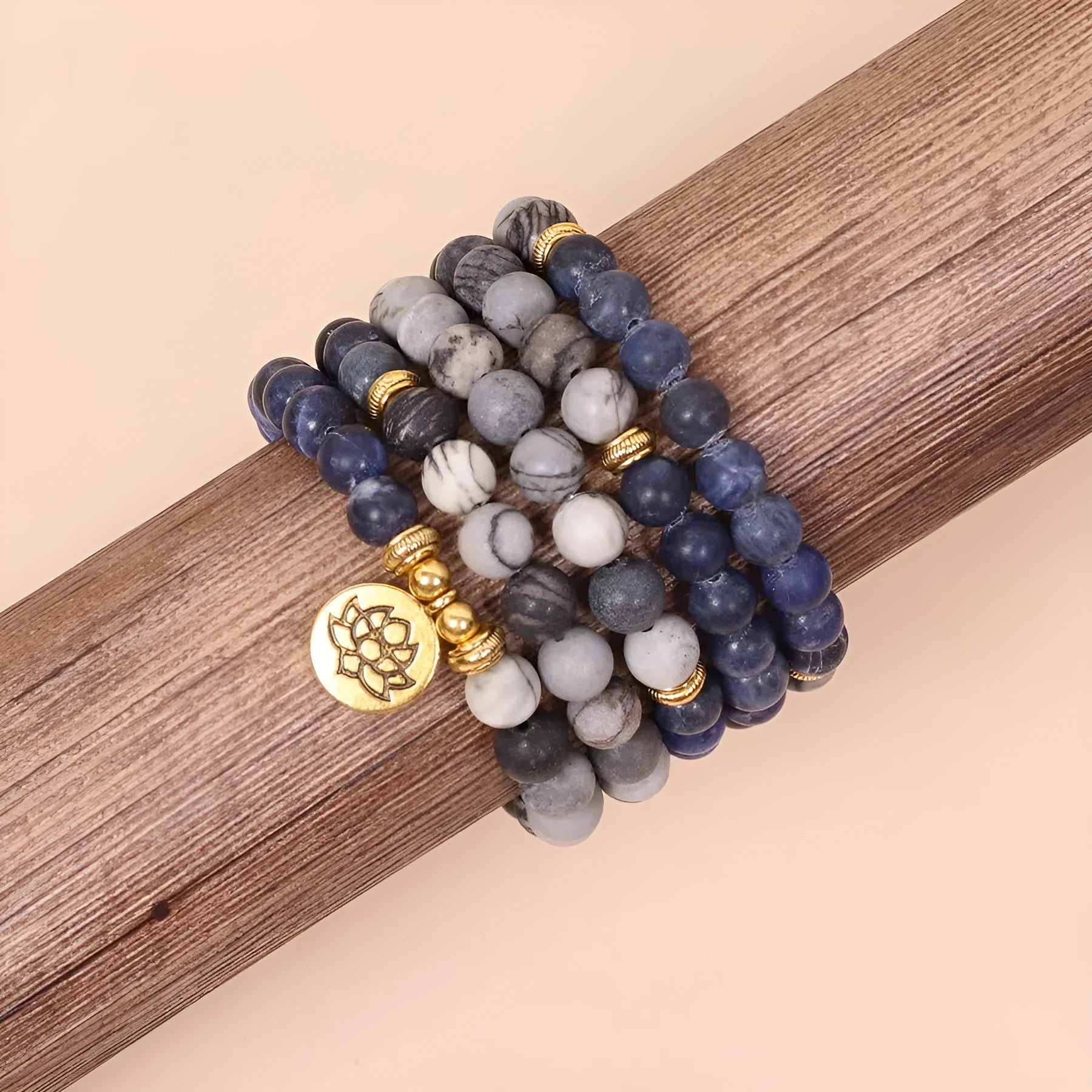Blue patterned network stone bead multi layer bracelet with alloy construction in fresh sweet style