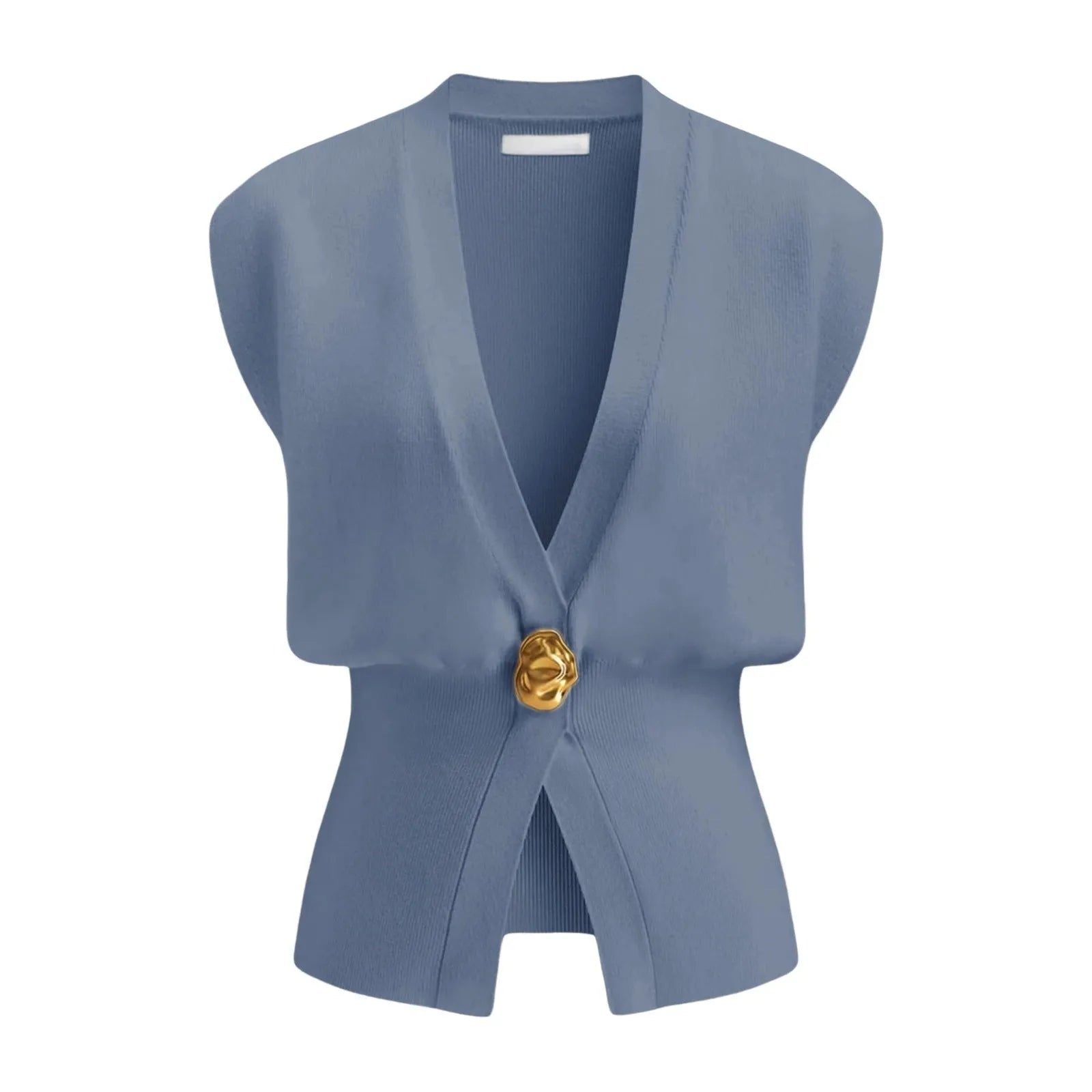 Women's loose V-neck button cardigan in sapphire blue colour showing front button design