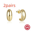 Sterling silver C-shaped stud earrings with electroplated gold finish geometric jewellery