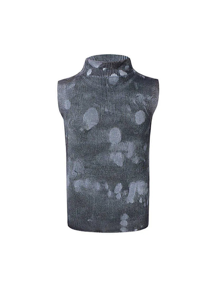 Men's black wool blend vest with stand collar and silver pastebrushing detail