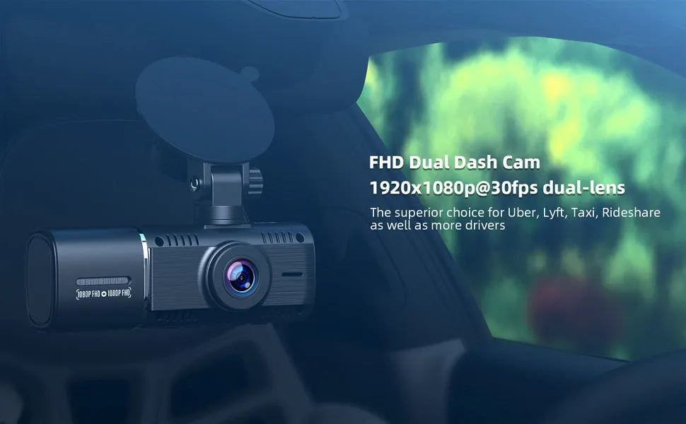 Standard black 1080p dash cam with 1.5-inch screen shown with car charger and mounting stand.