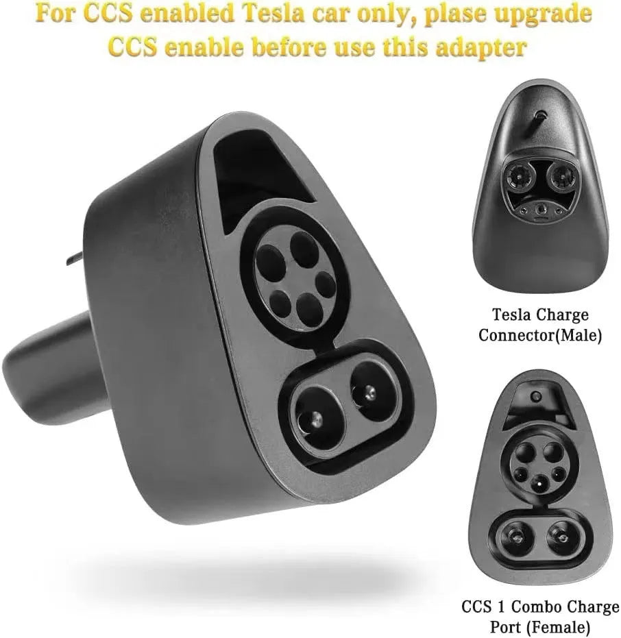 Black Tesla charging plug conversion adaptor with dustproof design and copper-silver pins