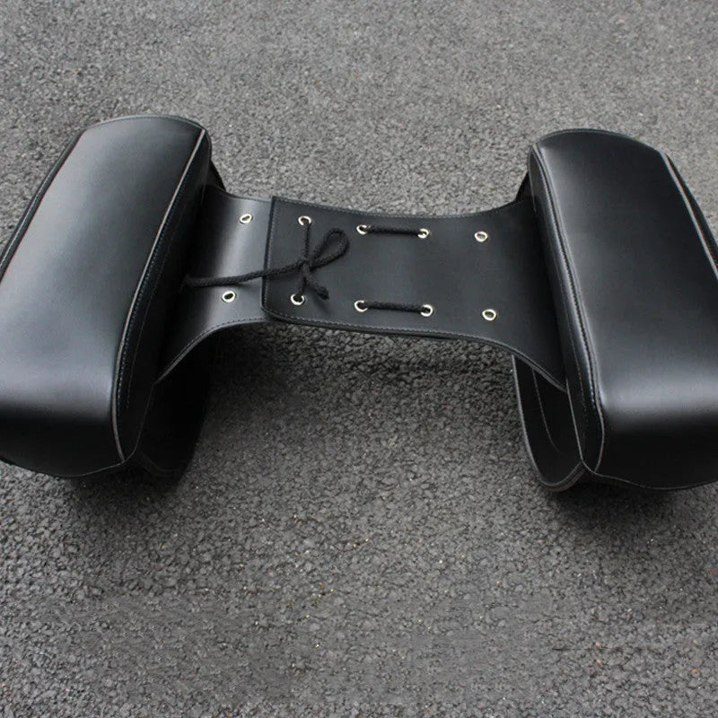 Black PU leather motorcycle side box with retro wind styling mounted on saddlebag