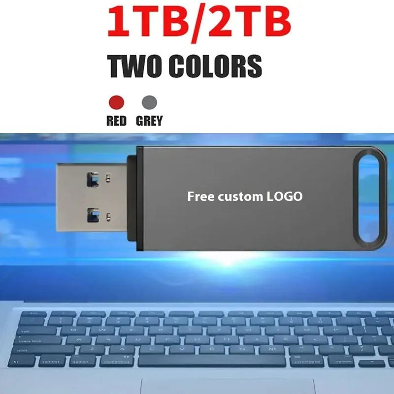 Metal USB flash drive in black, red, or silver colour with capacity options from 1TB to 16TB