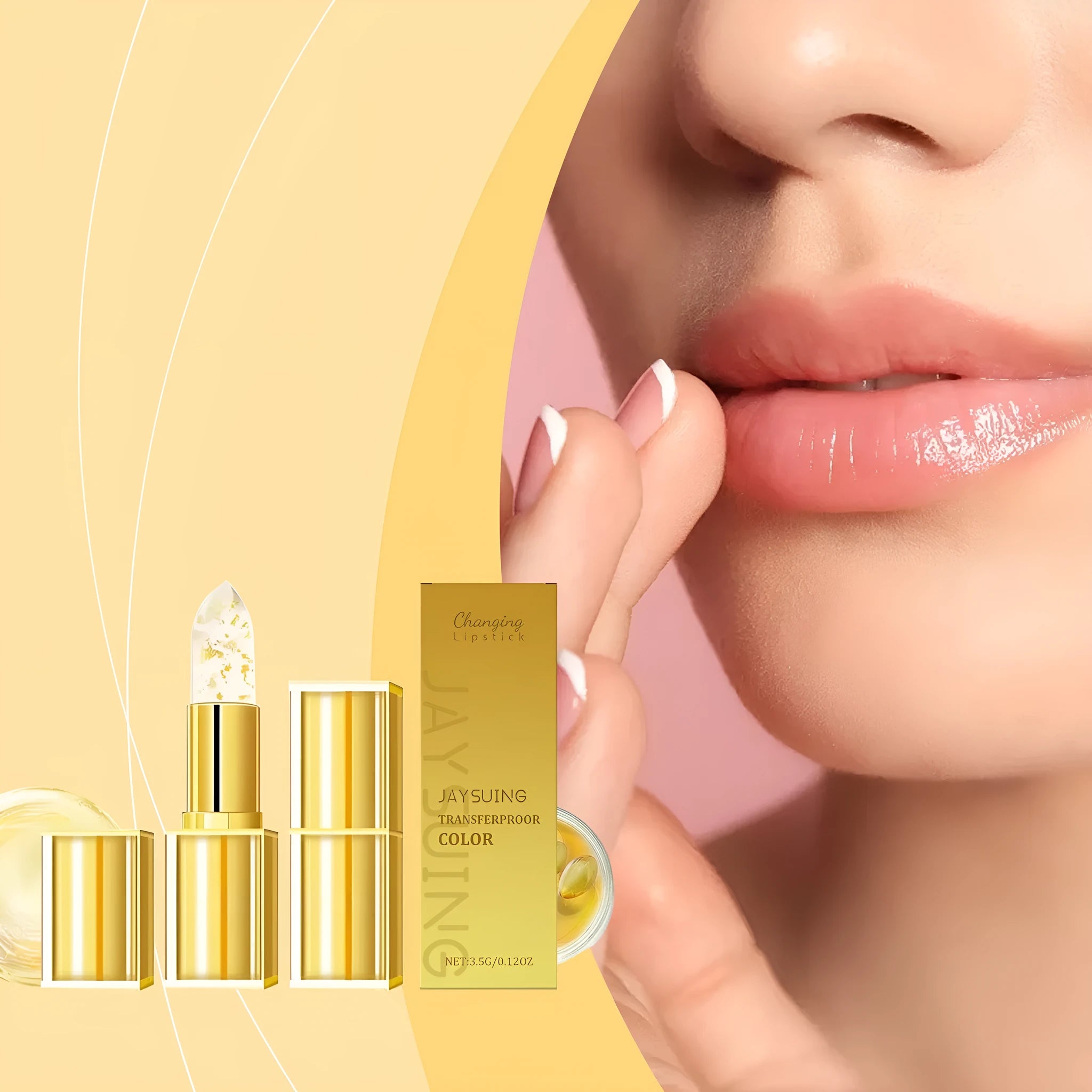 Gold foil effect nourishing lipstick with 3.5g content in square packaging