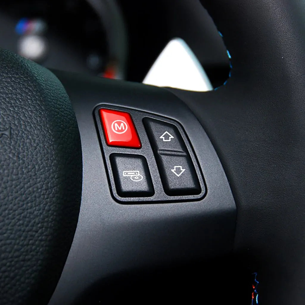 BMW steering wheel M1 and M2 mode button accessories in red and blue colour options