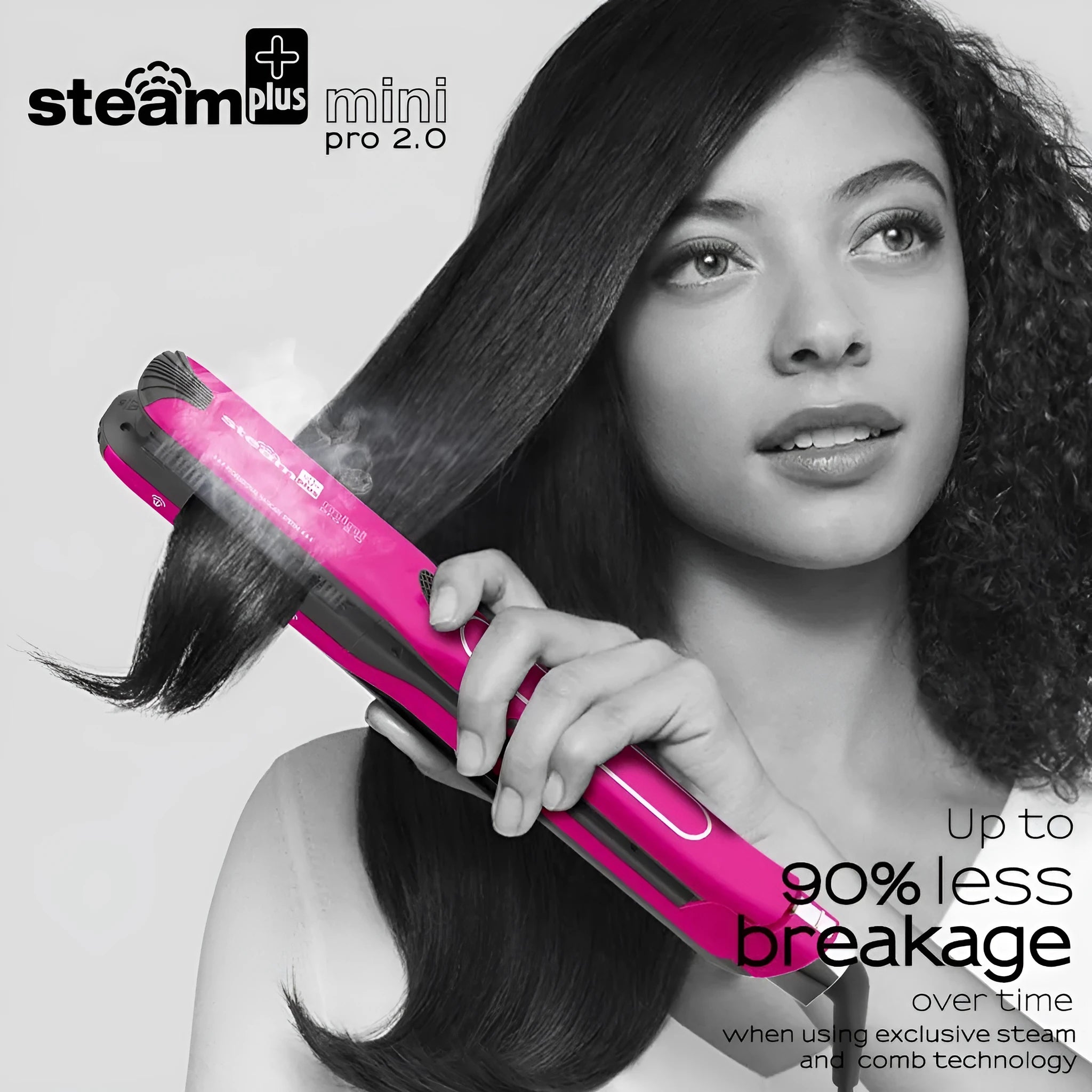 Mini steam splint spray hair straightener for curling and straightening in purple, rose red or champagne colour