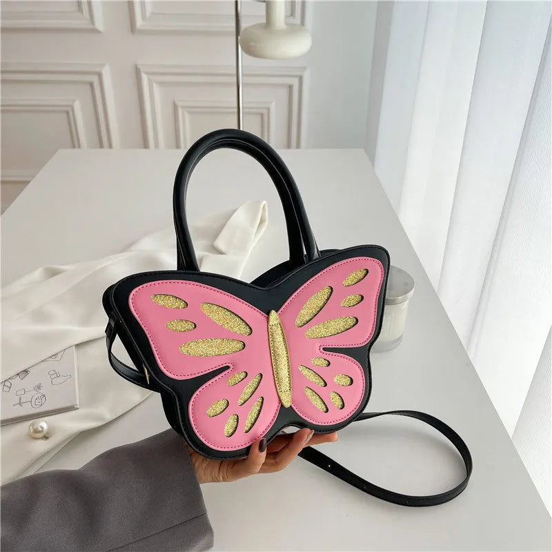 Women's square crossbody bag in PU with contrast trim showing black, blue, pink and white colour options