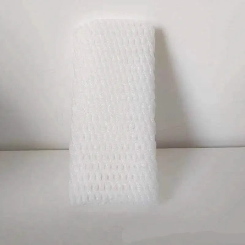White foam fruit net cover shown in various sizes for protective wrapping.