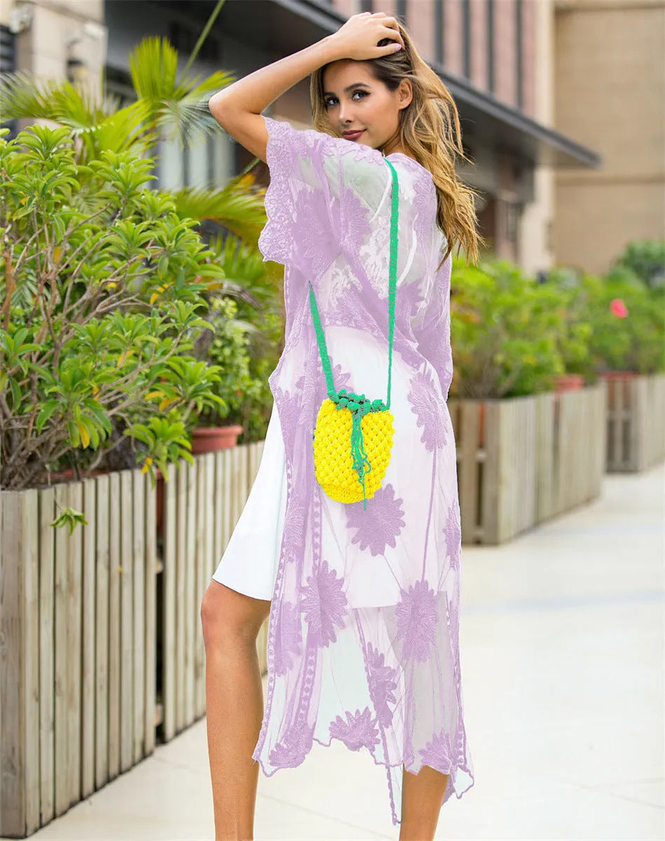 Light purple women's beach dress cardigan for swimming and beachwear.