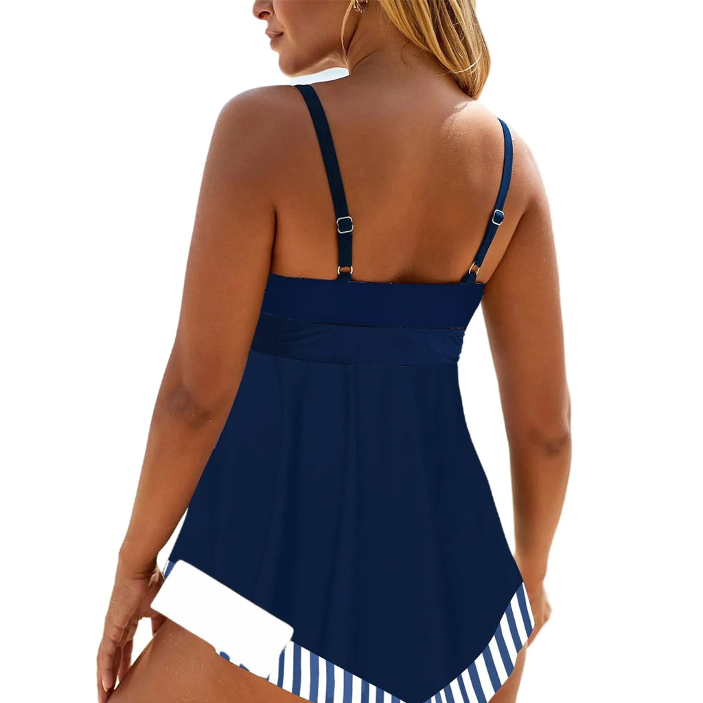 Plus size green two-piece bikini swimsuit with sleeveless top and briefs bottom for swimming sports