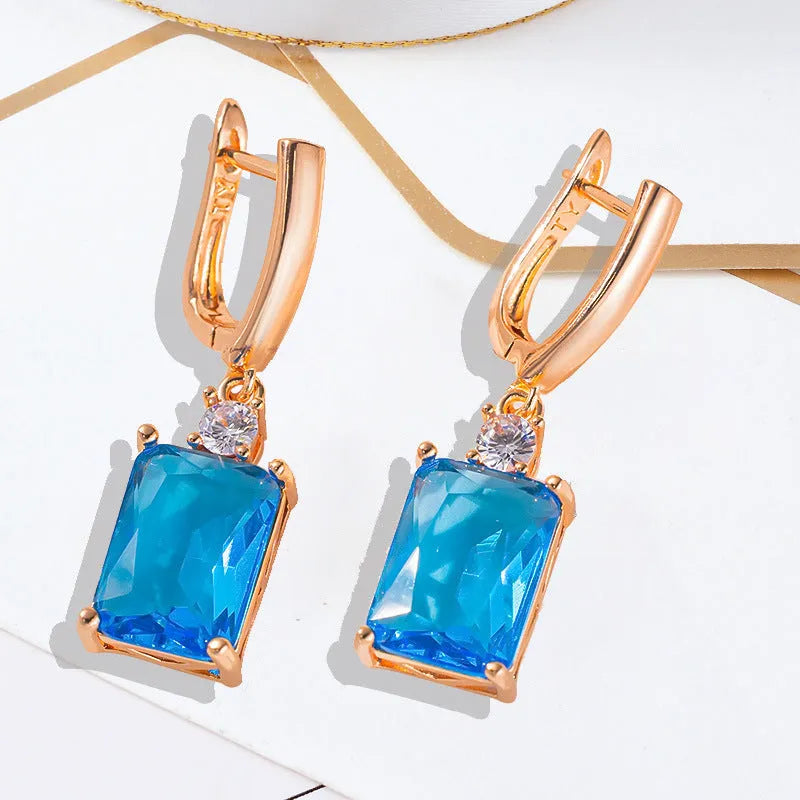 Geometric square copper earrings with electroplated gold and silver finish