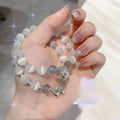 Handmade glass butterfly bracelet for women with adjustable silver clasp and grey moonstone beads