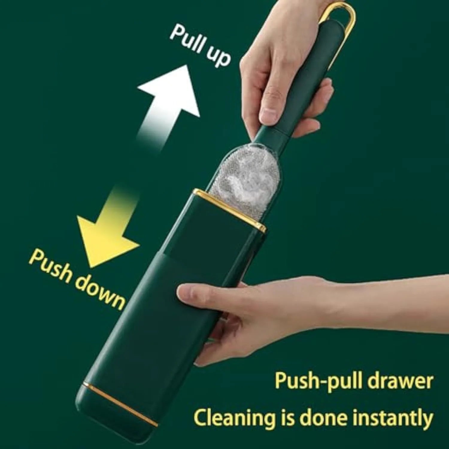 Blue, green, and white double-sided pet hair remover brush with storage base.