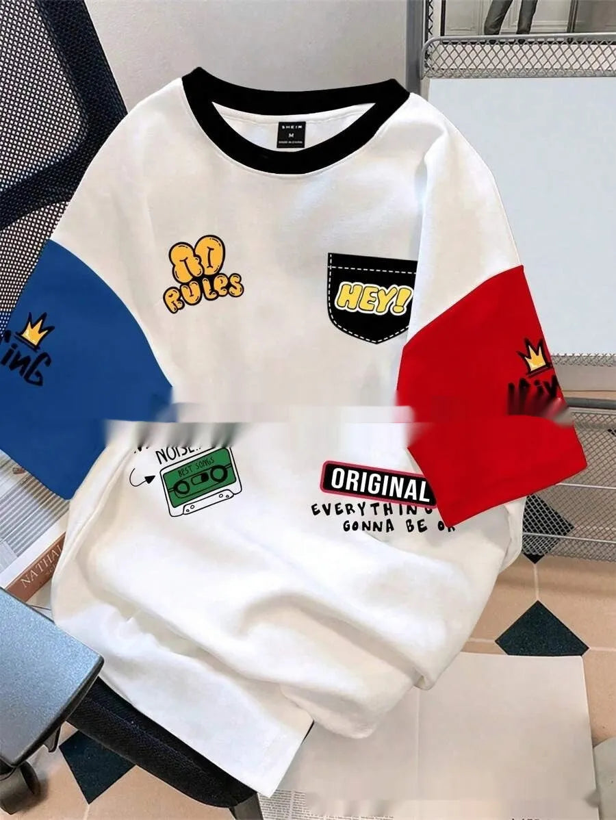 Men's loose fit casual t-shirt with letter print pattern in short sleeve design