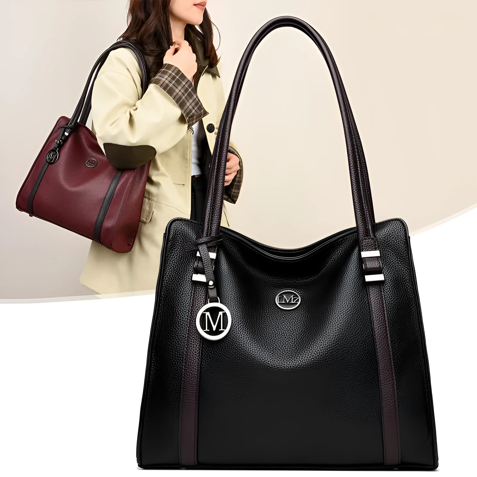 Genuine leather women's crossbody bag in retro style showing horizontal square shape and double shoulder straps.