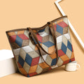 Women's PVC shoulder handbag in blue brown colour with sandwich pocket design for business commuting