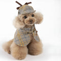 Camel coloured cotton pet cloak with adjustable hat shown in multiple sizes for dogs and cats