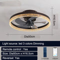 Nordic-style ceiling fan lamp with light and remote control, 50cm diameter in coffee gold finish.