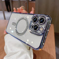 Wireless magnetic iPhone case in deep purple with soft silicone back and electroplating details.