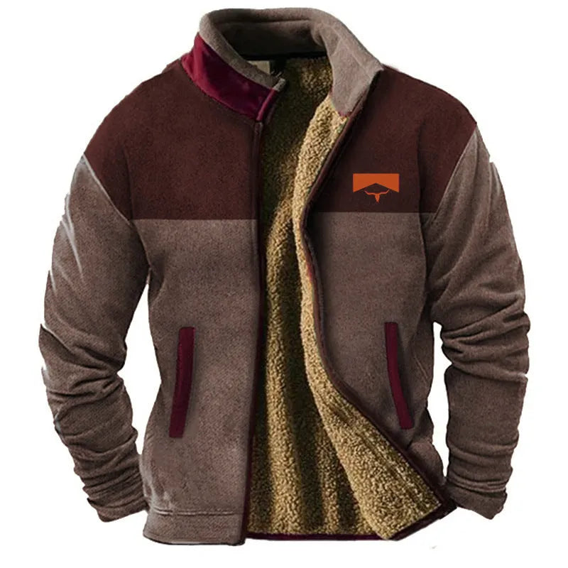 Men's green polyester fleece padded coat with regular cut and normal length