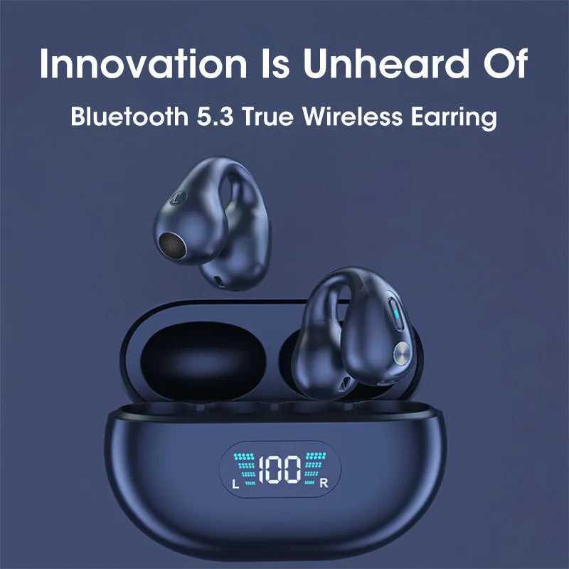 Bone conduction Bluetooth headset clip in black, white, or khaki colours with ear clip design