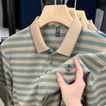 Red striped men's short sleeve t-shirt with mosaic pattern detail on a mannequin.