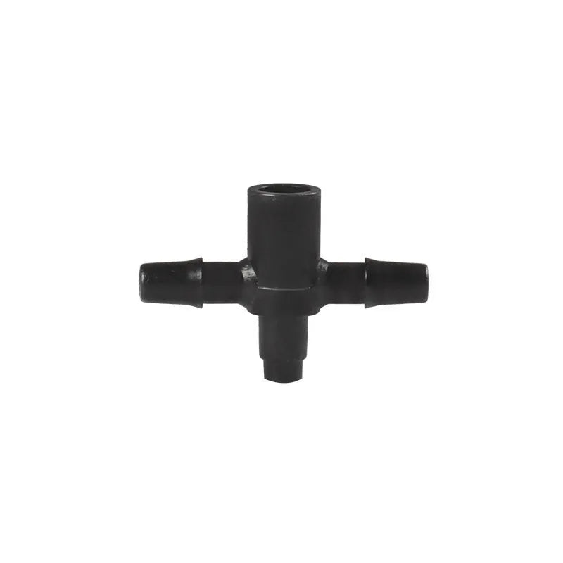 Tee water distributor connector for micro spray irrigation systems with PE construction