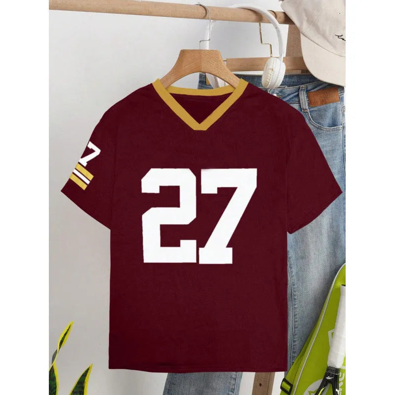 Men's loose fit green cotton t-shirt with a white digital letters print on the front.