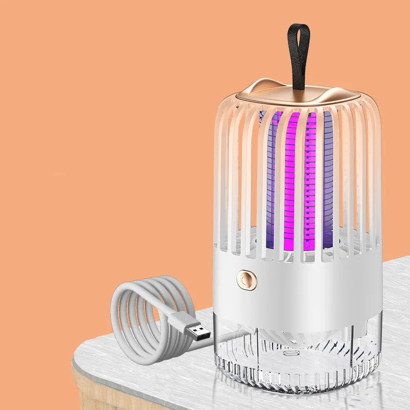 Silent electric shock suction mosquito killer lamp in white plastic with USB charging cable