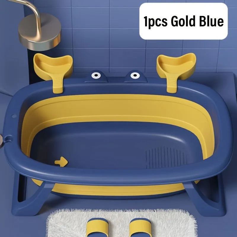 Blue foldable portable pet tub for small dogs and cats with non-slip base